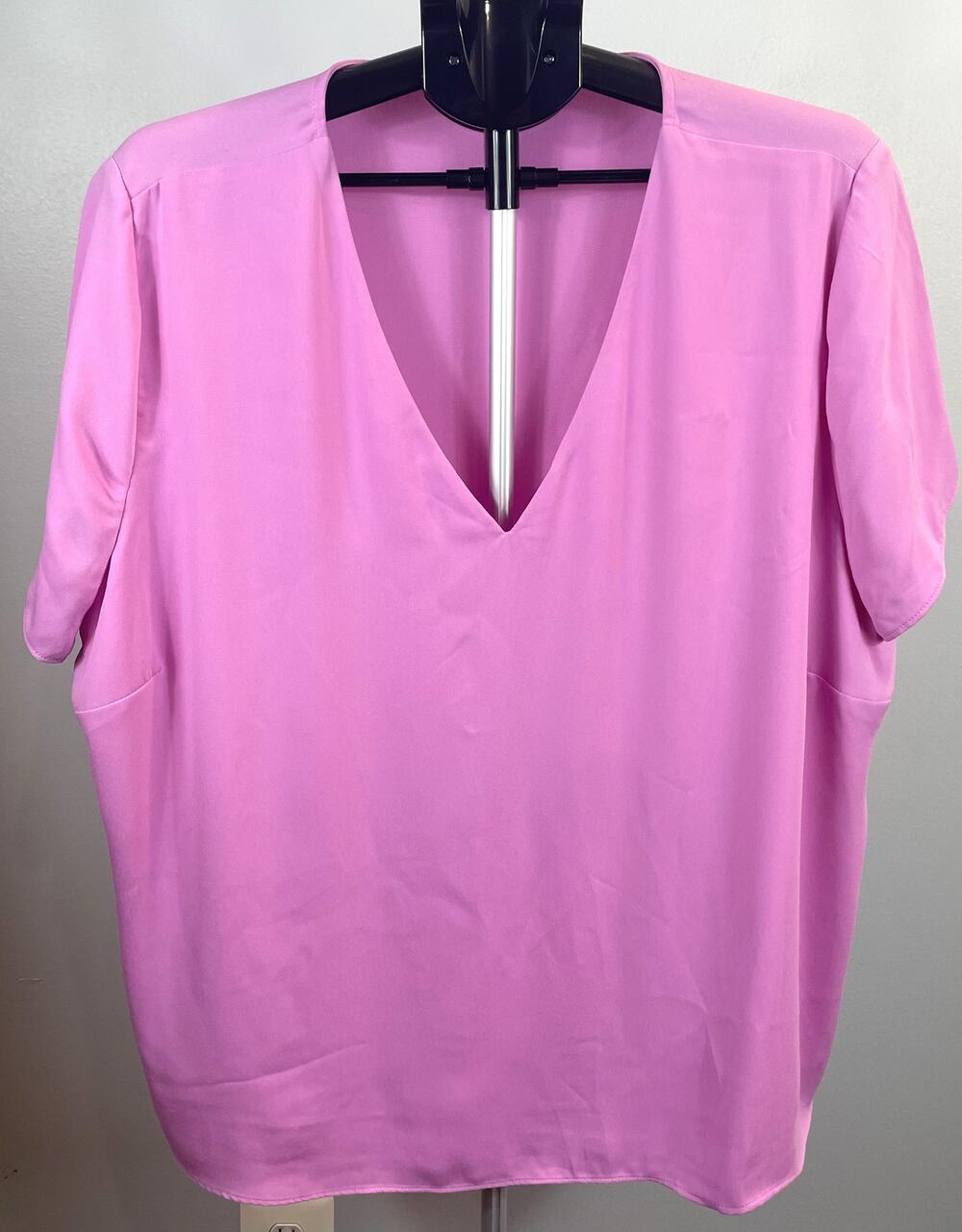 Simply Emma V Neck 2x Women's Short Sleeve Blouse Pink Purple